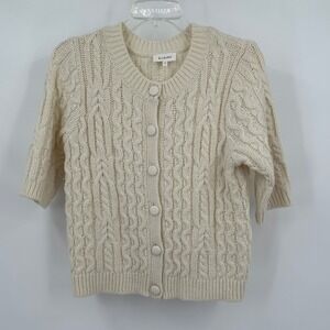 Womens Old Money Cottagecore‎ Cable Knit Cardigan Size M Cream Classic Chic